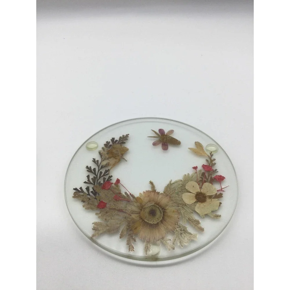 Pair‎ Dried floral glass coasters real flowers cottagecore garden farm shabby